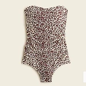 J Crew Leopard Print Ruched Bandeau One Piece - Size 8 NWT